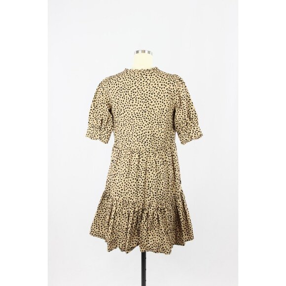 J CREW Leopard Dot Cotton Poplin Ruffle Neck Tiered A-Line Mini Dress, Size XXS - Picture 4 of 16